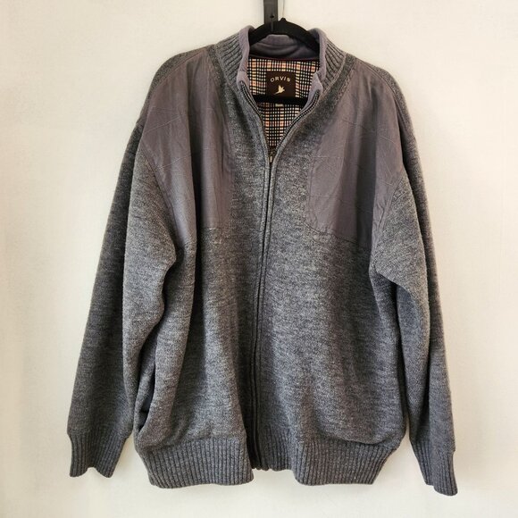 Orvis 100% Wool Full Zip Sweater Bomber Jacket Hiking Outdoors Men's XL - Picture 1 of 9